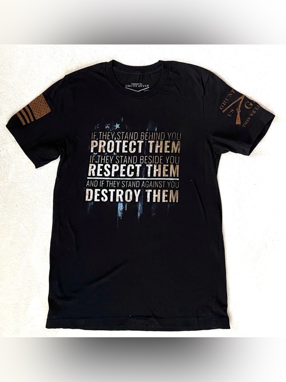 Grunt Style Protect Respect Destroy T-Shirt Men’s Medium Black 2A Patriotic